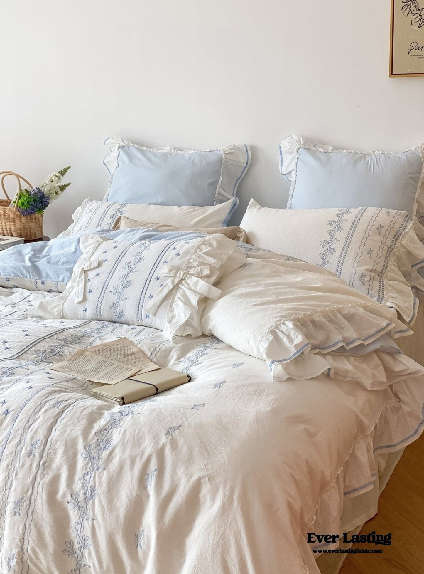 Large Blue Ruffle Square Pillowcase