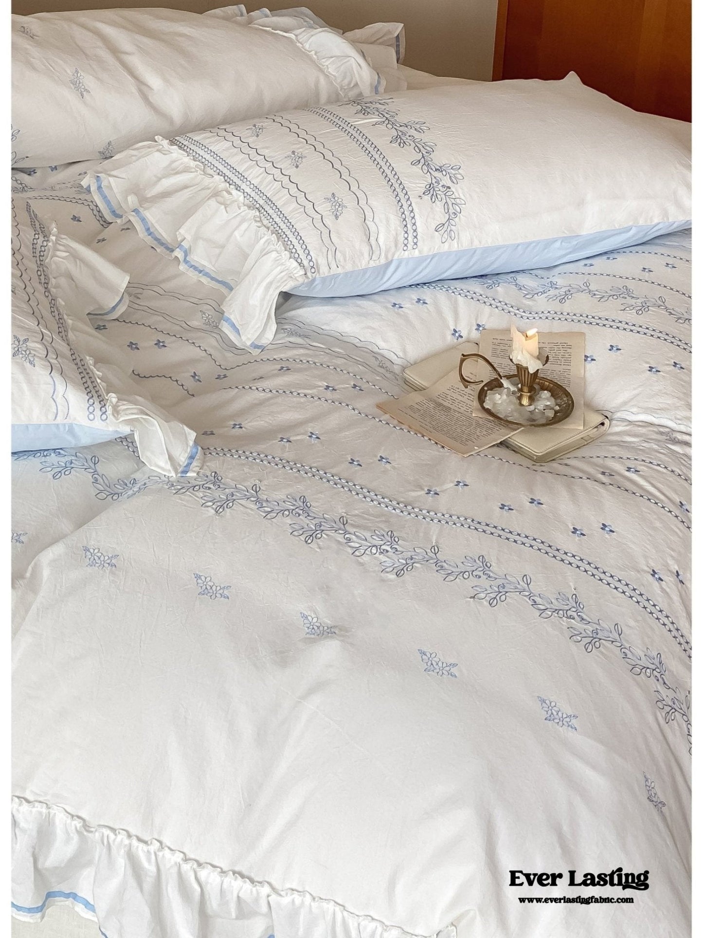 Large Blue Ruffle Square Pillowcase