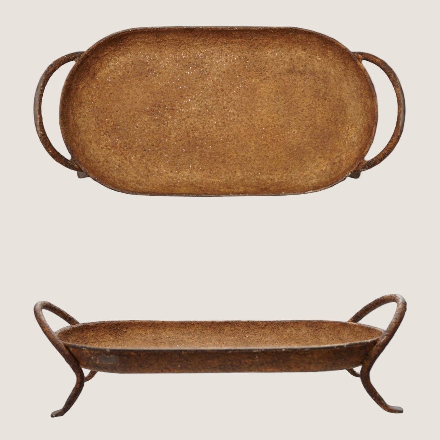 Rustic Metal Footed Tray with Handles
