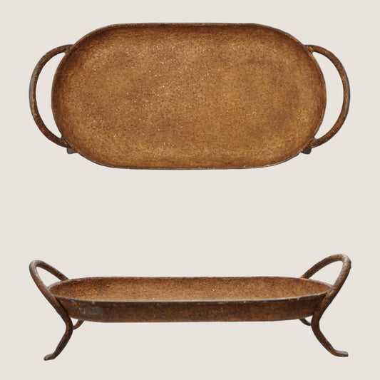 Rustic Metal Footed Tray with Handles