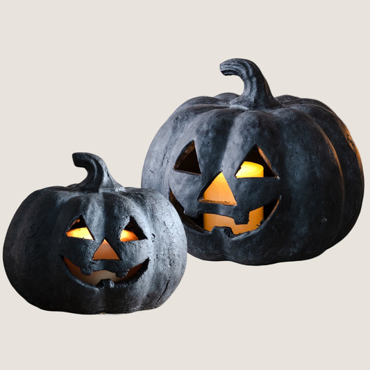 Black Terracotta Jack-O-Lantern Pumpkins | 2 Sizes